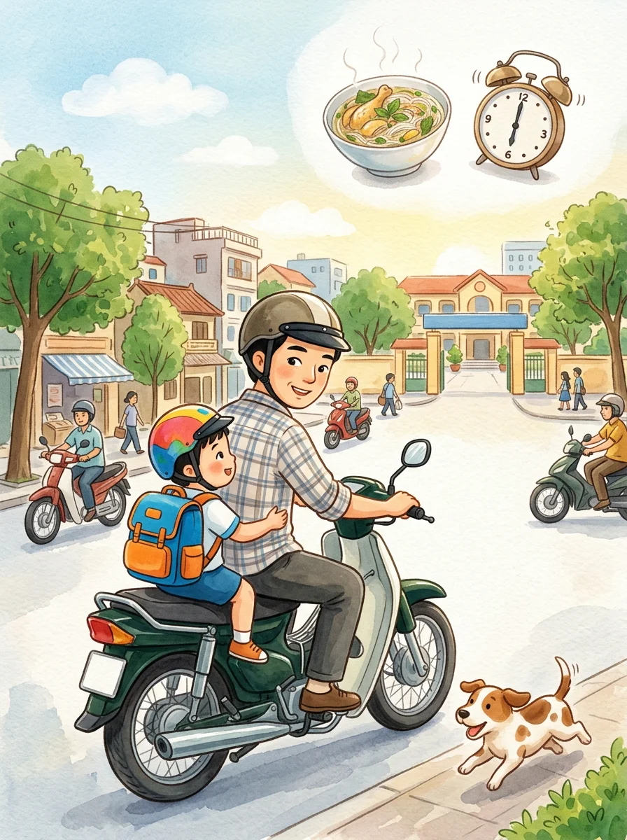 Tranh minh hoạ phiếu Đọc hiểu: Buổi sáng của Bi